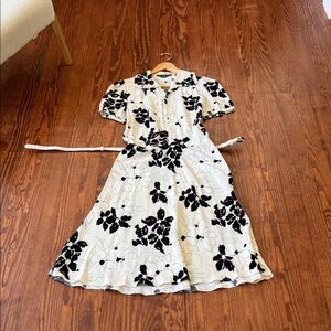 Ralph Lauren Black and White Floral Midi Dress